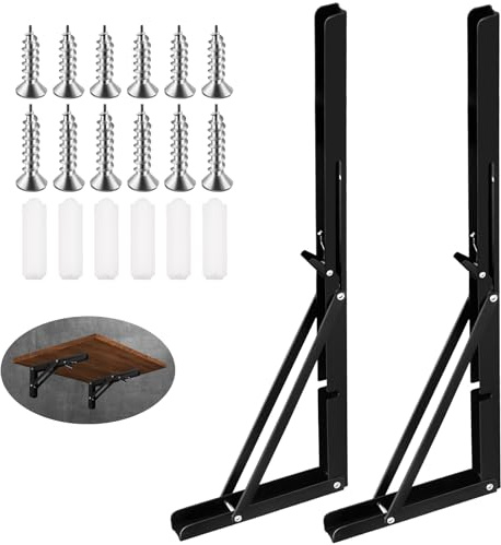 Swpeet 2-pack 50 cm hopfällbar hyllfäste, kraftig gör-det-själv väggmonterad hyllkonsol max belastning 250 kg, rostfritt stål dekorativt L-fäste kit innehåller 16/19 mm skruv, ankare för bord