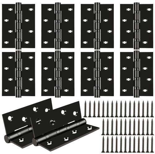 GBACHOOSE 10 Pcs Door Hinges, 4 Inch (100mm) Polished Chrome Ball Bearing Hinges, Stainless Steel Black Hinges with Screw for Internal External Wooden Doors