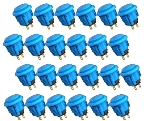 QANBA D-lite original knappar Snap-In Arcade Knappar för DIY för att anpassa kontrollen 24MM/30MM Tryckknapp (Förpackad) (24mm Blue（EL01) 24 Pcs)