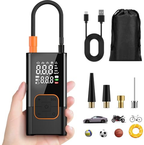 Mini Elektrische Luftpumpe mit 6000mAh Akku,Elektrische Fahrradpumpe 150PSITragbare Akku Fahrradpumpe mit alle ventile,LED-Licht, Wiederaufladbare Reifenpumpe für Fahrrad,E-Bike,Auto,Motorrad, Bälle