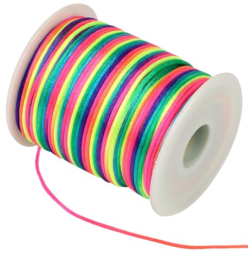 Nylonschnur für Armbänder, Satinschnur 100 m x 2 mm, Seidenschnur Chinesische Knotenschnur für DIY Armbänder Halskette Schmuck Perlenfaden Handwerk (Regenbogen)