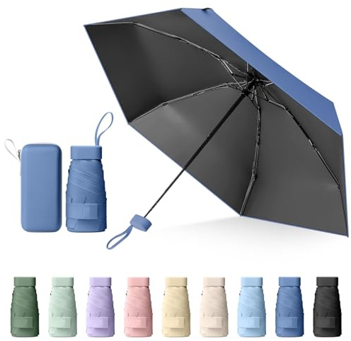 Mini Reise-Regenschirm, kleiner UV-Schutz für Männer und Frauen (Dunstblau)