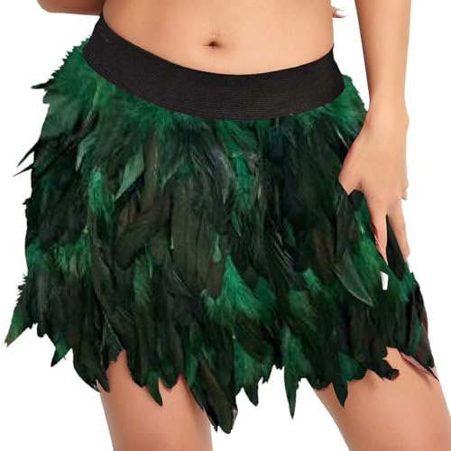 Jupe en plumes pour femme - Jaune - Courte - Vert et bleu - Costume de carnaval - Jupe de carnaval avec plumes - Jupe de danse en maille - Costume de chat - Jupe en tulle - Vêtements de ballet, vert,