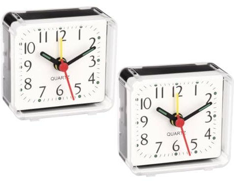 Qaum Small Alarm Clock Silent Non Ticking 2Packs Battery Powered Portable Square Bedside Table Clocks for Heavy Sleepers Kids Bedrooms Office Travel Desk (Battery Not Included)