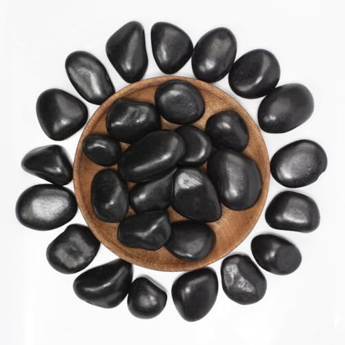 LOOIOOJ 10 lbs Black River Rocks - Large Polished Black Pebbles for Plants & Garden Decorative Stones，1-2 Polished Pebbles for Landscaping, Fish Tanks, Flower Pots, Water Fountains