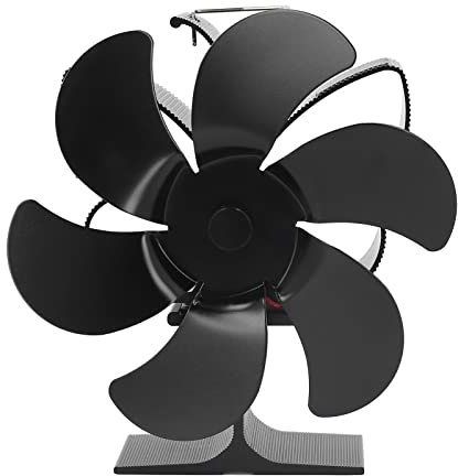 Baxnore Ventilador de estufa de 6 cuchillas Self inicio de alta temperatura Resistencia energética Ventilador alimentado por calor para hornos de pellets de gas de madera Diámetro negro