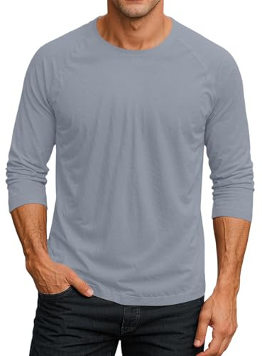 T-Shirt Homme Automne à Manches Longues Col en Rond Tee Shirts Coupe Raglan de Basique Couleur Unie Décontractée Classique Regular Tops