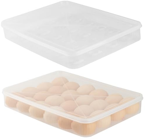 SEUICYNE 2 recipientes para huevos, 24 huevos, hueveras para frigorífico, caja de almacenamiento para huevos con tapa de plástico, recipiente transparente para huevos frescos para organización de