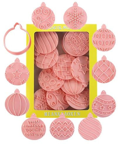 Set de 10 Emporte-pièces de Noël | Formes Boules et Étoiles avec Tampons à Relief | Moules à Biscuits et Sablés | Pour la Pâtisserie en Famille