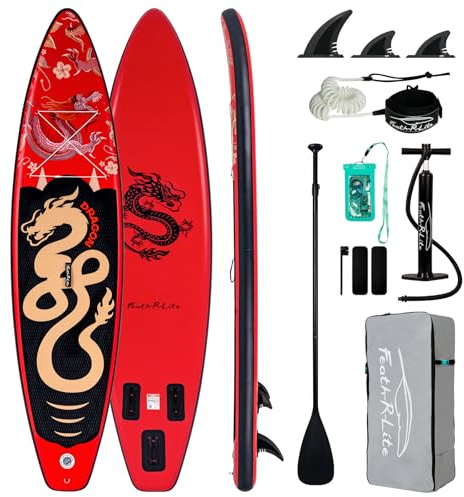 Feath-R-Lite Tablas de Paddle Surf Hinchables Multifuncionales con Bomba Manual Mochila Sup Correa de Seguridad Remo Ajustable para Adultos y Jóvenes de Todos los Niveles de Habilidad