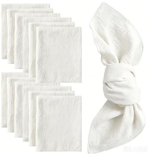 12 stycken tygservetter, vita servetter av hög kvalitet, linneservetter, tygservetter, linnetygservetter, bomullstyg servetter för bröllop fest restaurang dekoration, 42 x 42 cm, vit