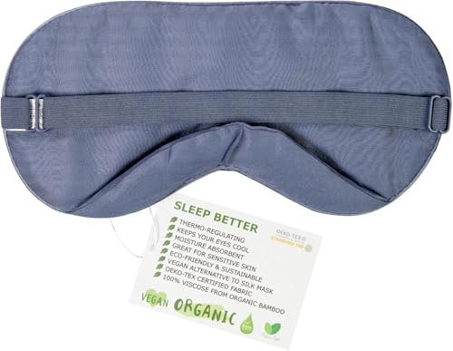 Vegane Seide – Schlafmaske – Marinegrau, 100% Viskose aus Bambus – Leichte Augenmaske mit verstellbarem Band – Verdunkelnde Schlafmaske für Damen und Herren