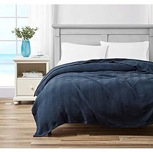 Nautica - King Blanket, Woven Textured Cotton Bedding, Ideal for Bed or Couch, Oeko-Tex Certified (Rope Stripe Navy)