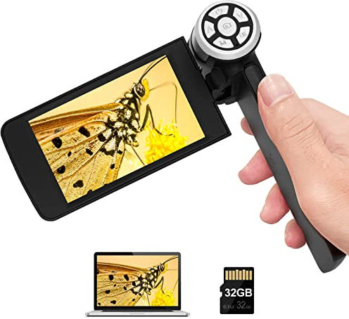 Andonstar AD203 Digitales Handmikroskop, tragbares Taschenmikroskop mit 4-Zoll-Bildschirm für Kinder und Erwachsene, schwarz, elektronisches FHD-Videomikroskop, USB-Münzmikroskop