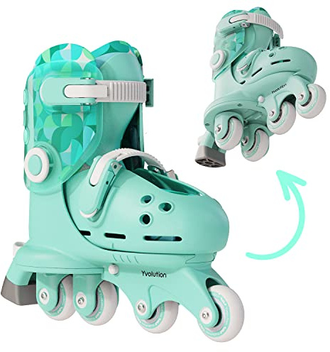 Yvolution Roller Skates Kids 2 In 1, Comfortable Roller Blades Adjustable Size, Inline Skates Suitable for Indoor and Outdoor Use (Green)