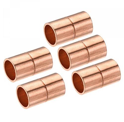 sourcing map Cuivre Tube Couplage 8mm Droit Connexion Adaptateur Joint Connecteur avec Roulé Tuyau Stop C x C Souder Connexion pour Plomberie 5Pcs