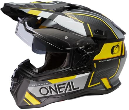 O'NEAL | Motorradhelm | Enduro Touring Adventure | Guter Fit, Pinlock & Bluetooth fähig, integrierte Sonnenblende | D-SRS Helmet Square V.23 | Erwachsene | Schwarz Grau Neon-Gelb | XS
