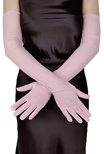 Freebily Långa elastiska handskar dam långa armbågshandskar aftonhandskar brud bröllopsceremoni prom bröllop handskar operahandskar bröllopshandskar bröllop långa smycken, Ljusrosa, Taglia unica