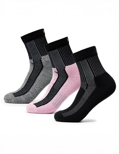 Occulto Damen & Herren Merino Wandersocken 3er Pack (Modell: Makalu) 3 Paar | Pink-Schwarz-Grau 39-42