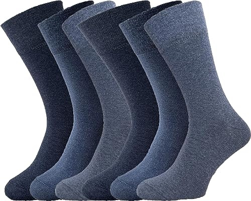 ZombaFlo 6 Pair Diabetic Socks for Men Non Elastic Soft Grip Comfortable Loose Top cotton Rich Stay Up Mens Socks UK Size 6-11 Multipack (Blue)