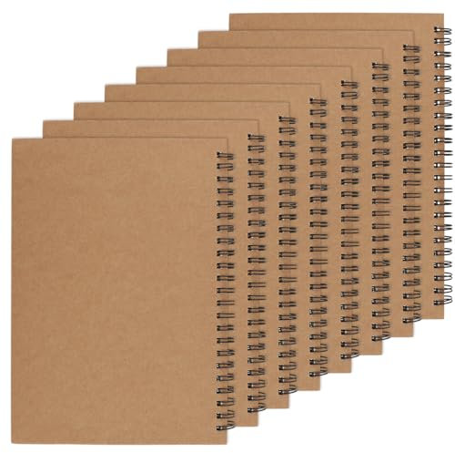 ZOENHOU 8 Stück A5 Skizzenbuch- 60 Blatt 120 Seiten, 100g/m², Zeichenblock mit Spiralbindung,Krafteinband Skizzenblock, Leere Seite, für Notizen, Zeichnungen, Memos und Kritzeleien, 21 x 15 cm, Braun