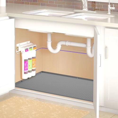 Taylor & Brown Under Sink Mat for Kitchen - Waterproof 34x22 Silicone Under Sink Liner Mat - Bathroom Under Sink Mat for Drips Leaks Spills - Easy to Clean Bathroom Cabinet Shelf Protector (Grey)