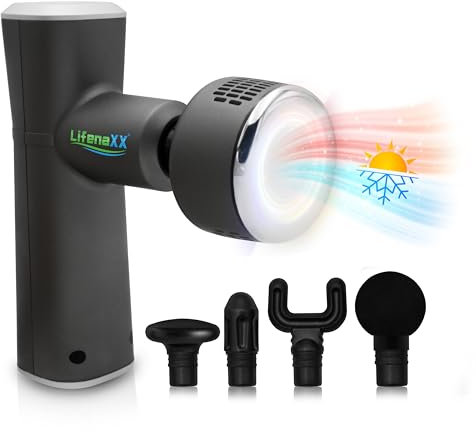Lifenaxx Muskel-Massagegerät Wärme-Kälte-Therapie Pro LX-041 - Massagepistole mit Wärmefunktion & Kältefunktion in 6 Stufen, 5 Massageköpfe, 2000mAh Batterielaufzeit