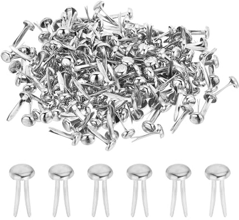 PATIKIL 200pz Fermacarte in Ottone Carta Spaccata Mini Chiodi Metallici Tondi Placcati per Artigianato Scrapbooking Fai Da Te, Argento, 5 x 9 mm