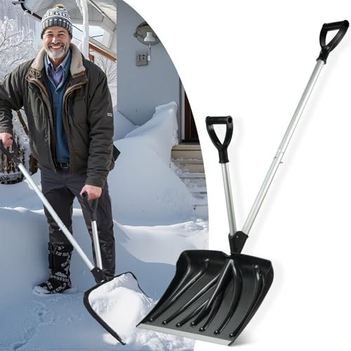 BACOENG Schneeschaufel, Schneeschieber Breite 450 mm, mit D-Förmigem Hilfsgriff Ergonomisches Hochwertiges, Schneeschaufel Metall Für Fahrspur Garten
