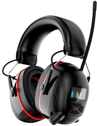 Bluetooth 6.0 AM/FM Gel Hearing Protection, Radio Headphones with Digital Display, 30 SNR Noise Reduction Safety Earmuffs with Rechargeable 2000 mAh Large Battery, Ear Protector for Mowing Lawn Work