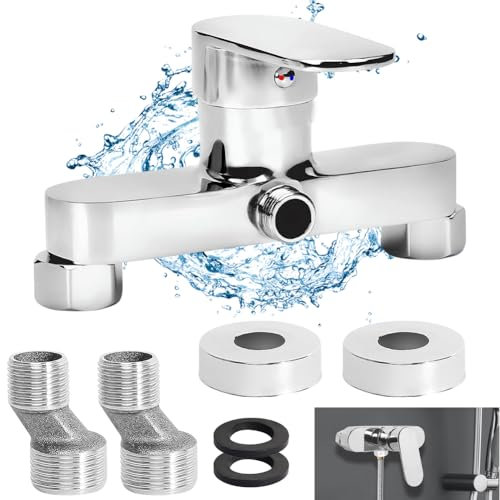 Umllpet Robinet de douche, mitigeur monocommande mural en laiton chromé, avec noyau de valve en céramique, montage mural 2 trous, raccord G½ chaud/froid et douche, design moderne et élégant, argenté