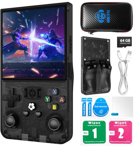AISLPC R36MAX Handheld Game Console, 2025 New Upgrade R36S Game Console, Portable Hand Held Open Source Linux System 4.0-in 4k HD IPS Screen Video Player (Black-64GB)