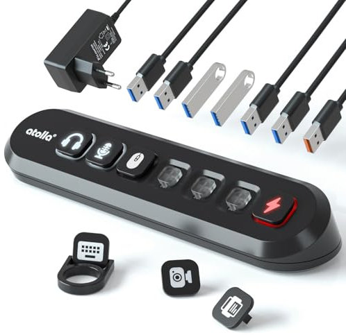 USB Hub Aktiv 3.0 mit Netzteil 36W, atolla Aktiver USB 3.0 Hub 5Gbps USB Verteiler und 1 Fast Charge Port, USB Hub mit 12V/3A Netzteil Adapter (1,5m Kabel) und Individuell EIN/Aus Tasten für PC Laptop