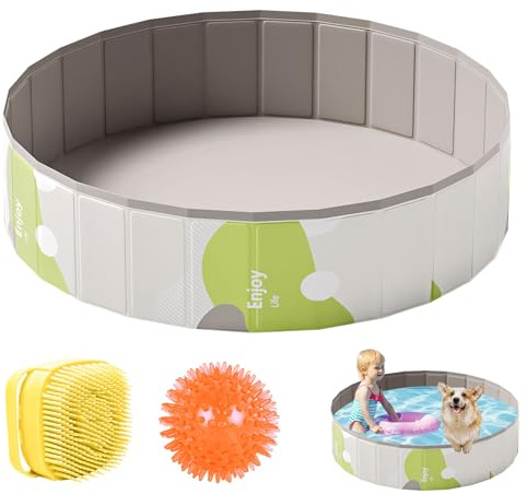 Piscina grande para perros grandes y pequeños, piscina infantil plegable con cepillo de baño, piscina para perros, piscina para perros, piscina antideslizante para perros y gatos (80 x 20 cm, blanco)