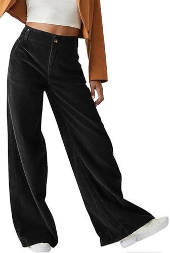 CheChury Pantaloni Donna Pantaloni di Velluto a Coste Larghi Casual Vita Alta Pantaloni Eleganti Leggeri Larghi Gamba Dritti Pantalone Velluto retrò Dritti Pants Pantalone con Tasche Autunno Inverno