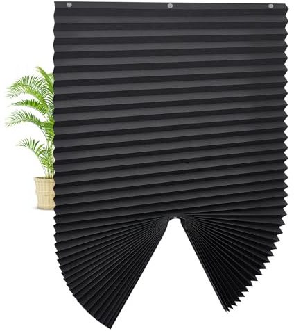 UrMoon 4 Packs Temporary Pleated Shades for Windows Thicken Paper Pleated Blinds with Suction Cup No Drill Free Cut Size Fabric Shades for Door and Home, 100% Blackout Black, 36 W x 70 H