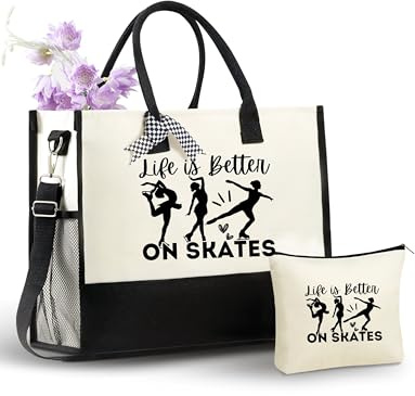InnoBeta Figure Skating Gifts for Women, Gifts for Figure Skating Lovers Tote Bag with Top Zipper Closure and Shoulder Strap