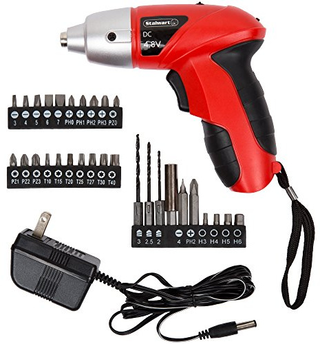25-Piece Electric Screwdriver Set - Cordless Drill with LED Work Light, Automatic Spindle Lock, and Screw Driver Bits by Stalwart (Red)