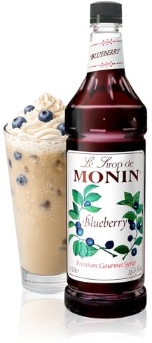 Monin - Blueberry Syrup, Mildly Sweet & Tart Blueberry Flavor, Great for Teas, Lemonades, Smoothies, & Cocktails, Gluten-Free, Non-GMO (1 Liter)