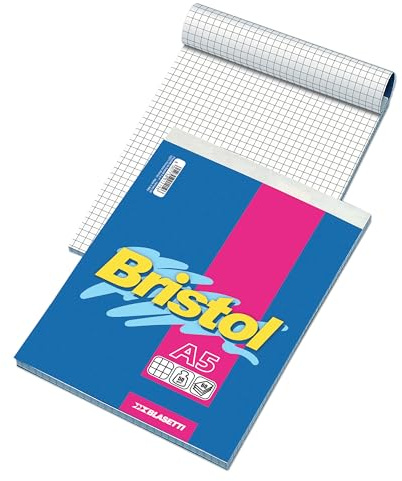 Blasetti Bristol Blocco Note - Block Notes punto metallico a quadretti, Ideale per appunti, Formato A5 (15Cm X 21Cm) – Rigatura 5M (5mm) Senza Margini. Confezione da 10 pezzi