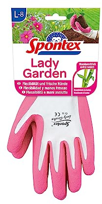 Spontex Lady Garden Handschuhe, Gartenhandschuhe für Damen, weicher Strick aus Bambus-Viskosefasern, mit Latexbeschäumung, Größe L, Farbe nicht frei wählbar, 1 Paar