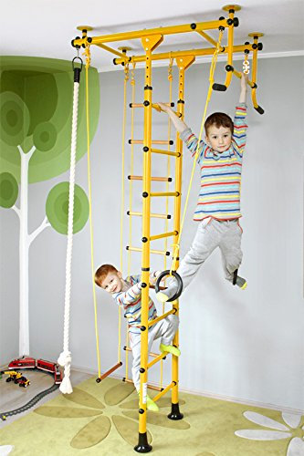 NiroSport FitTop M1 Espalier Suédois de Gymnastique pour les Enfants, Sécurité Certifiée, Installation Facile, Charge maximale jusqu'à 130 kg, Made in Germany (Jaune, Hauteur de Plafond 2,4-2,9 m)