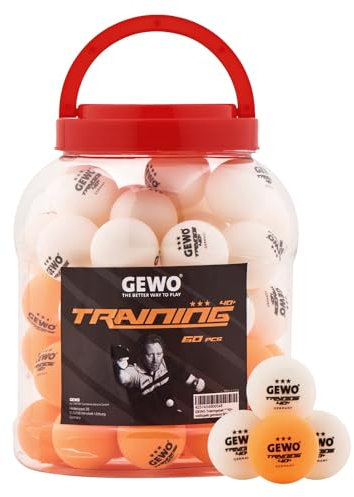 GEWO Training 40+ Tischtennisbälle - 3 Sterne Tischtennis-Ball aus ABS Plastik mit Naht - Hochwertige Trainingsbälle, Durchmesser 40+mm, Vorratspackung mit 60 Stück, orange und weiß gemischt
