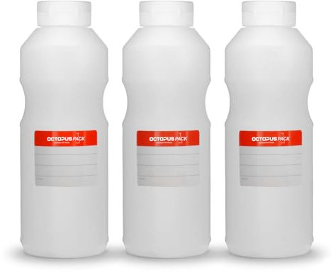 Octopus 3x Flacons de 500 ml, flacons doseurs avec couvercle à charnière et ouverture en silicone, flacons de ketchup ou de sauce, y compris les étiquettes d'étiquetage