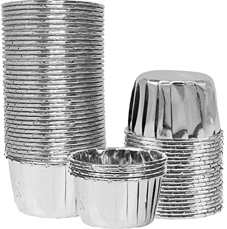 YOUYIKE Moldes para Magdalenas, 50 Tazas para Hornear Magdalenas, Moldes Papel de Aluminio, Moldes Magdalenas Papel, Papel para Cupcakes, Moldes para Hornear (Plateado)