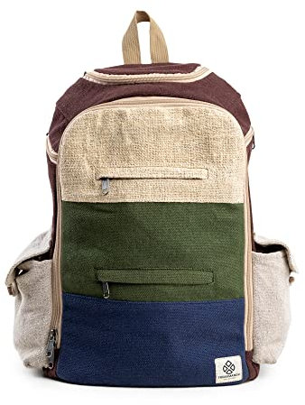 Großer Hanf Rucksack mit Mehreren 8 Funktionalen Taschen – Umweltfreundlicher, Rustikaler, Langlebiger Unisex Tagesrucksack von Freakmandu