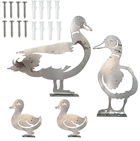 Reagia Lot de 4 Figurines en métal de la Famille de Canards Décoration de Jardin Décoration pour extérieur Ferme Clôture d'animaux Cadeau pour terrasse