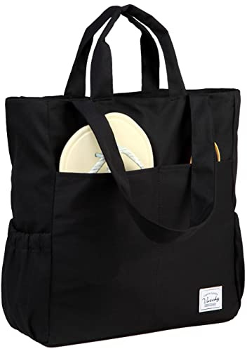 VASCHY Tote Bag, Borsa Mare da Spiaggia Grande in Tela, Impermeabile, con Chiusura a Tracolla per Vacanza e Shopping, da Spalla Estiva da Viaggio Nero