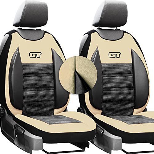 moto-MOLTICO Autositzbezüge – Autositzschoner Universalgröße - Sitzauflage Auto - Ökologisches Leder - Sitzbezug Auto Vordersitze - Matte für Sitze im Auto - Schonbezug Autositz Vorne - Beige