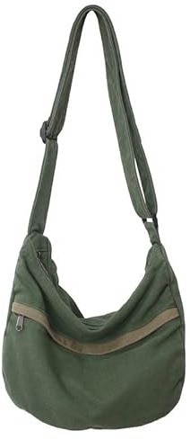 PRAGARI Canvas Messenger Bag Hobo Crossbody Bag for Women Green Shoulder Tote Handbag Vintage Aesthetic Travel Work